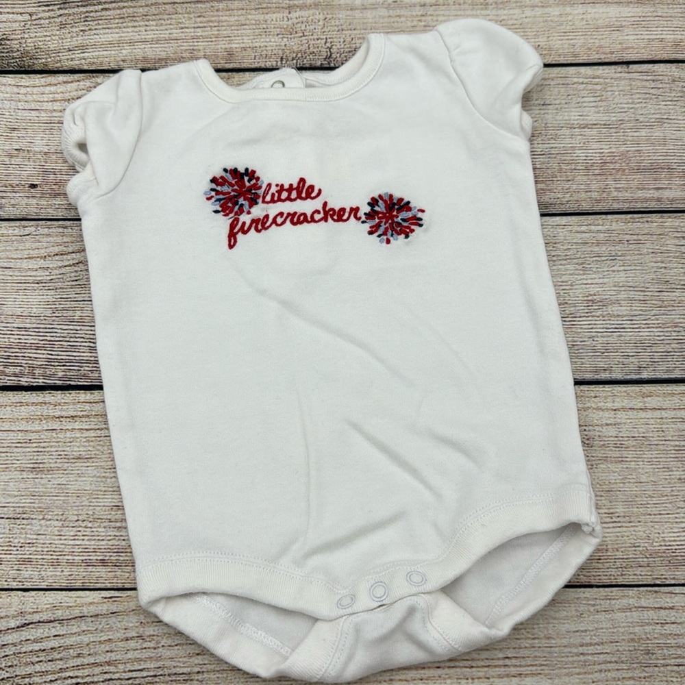 Gymboree Little Firecracker Red White and Blue Onesie Size 0-3M